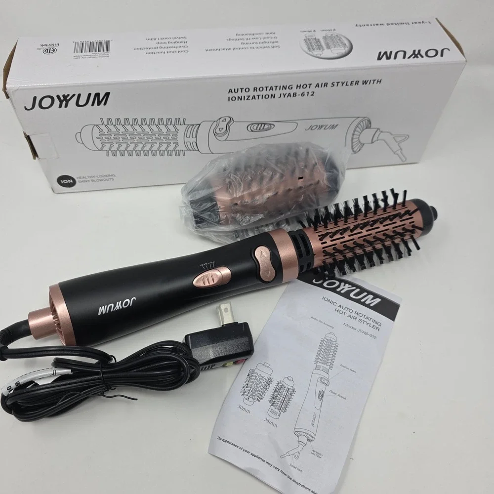 Jowum JYAB-612 Auto Rotating Hot Air Styler Ionic Blowout Brush Black Rose Gold